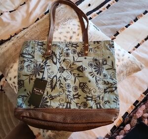 Myra Bag Olive and Brown Floral Tote